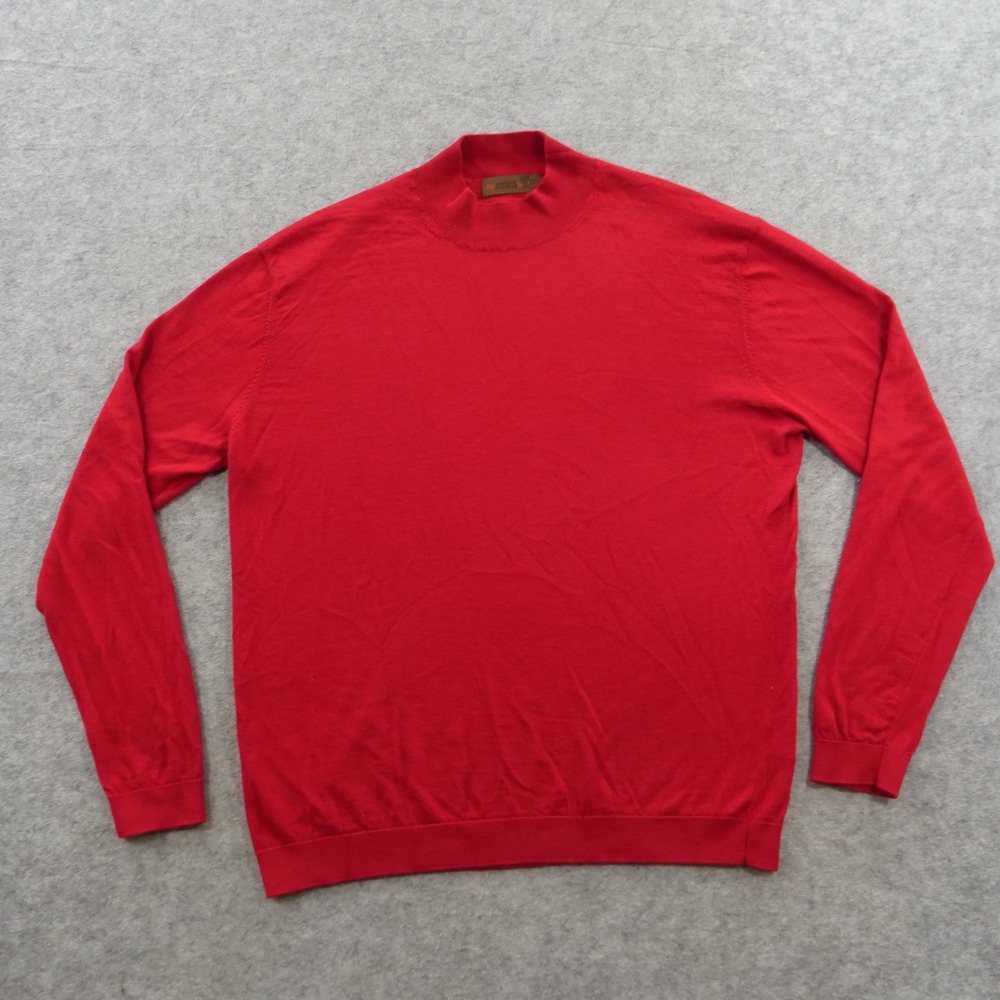 Patrick James Sweater Mens Extra Large Red Mock Neck 100% Merino Wool Fine Knit